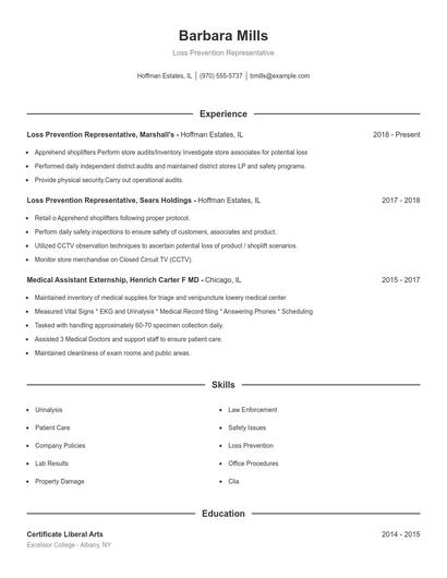 Loss Prevention Representative Resume