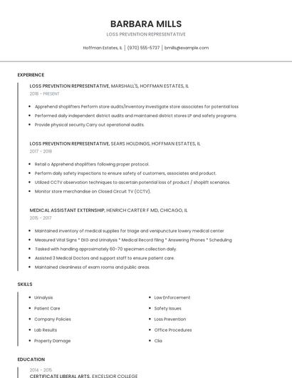 Loss Prevention Representative Resume
