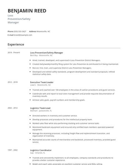 Loss Prevention/Safety Manager Resume