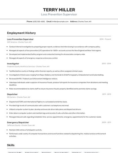 Loss Prevention Supervisor Resume