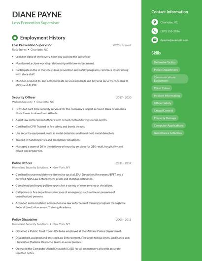 Loss Prevention Supervisor Resume