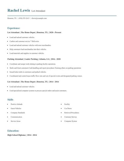 Lot Attendant Resume