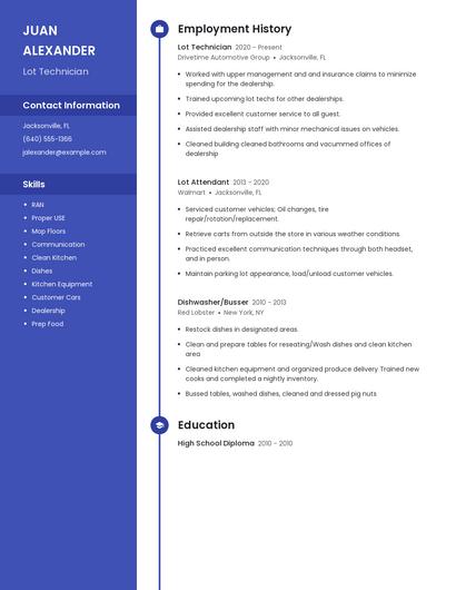 Lot Technician Resume