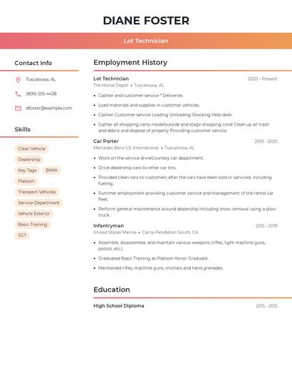 Lot Technician Resume