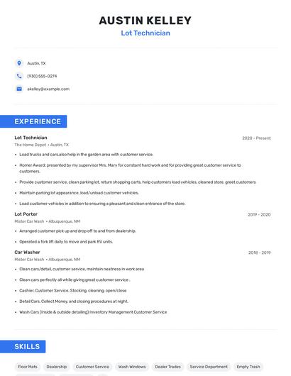 Lot Technician Resume