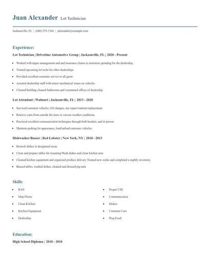 Lot Technician Resume