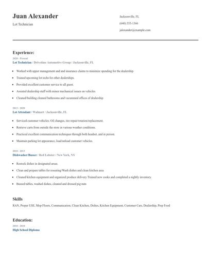 Lot Technician Resume