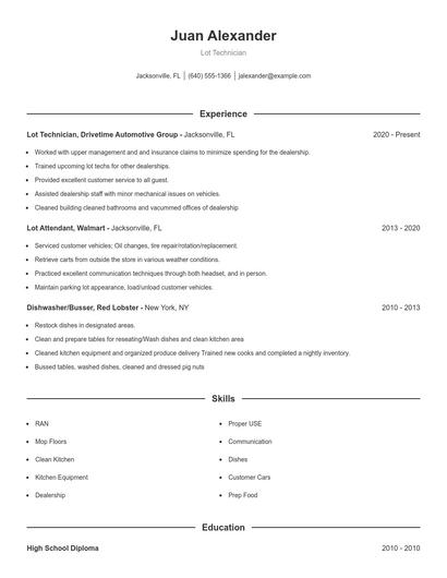 Lot Technician Resume