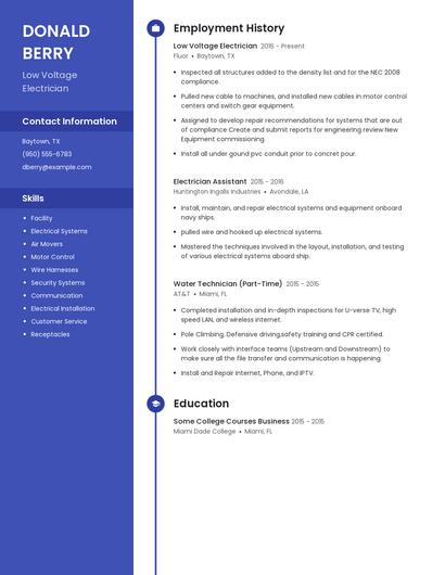 Low Voltage Electrician Resume