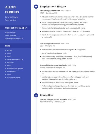 Low Voltage Technician Resume