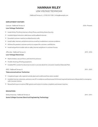 Low Voltage Technician Resume