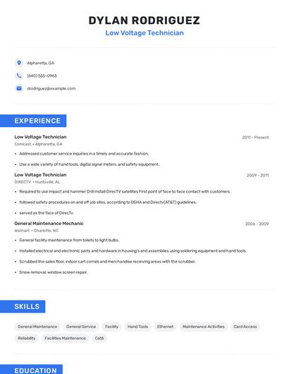 Low Voltage Technician Resume