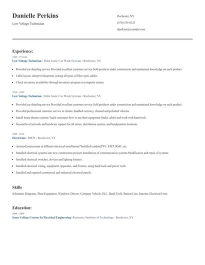 Low Voltage Technician Resume
