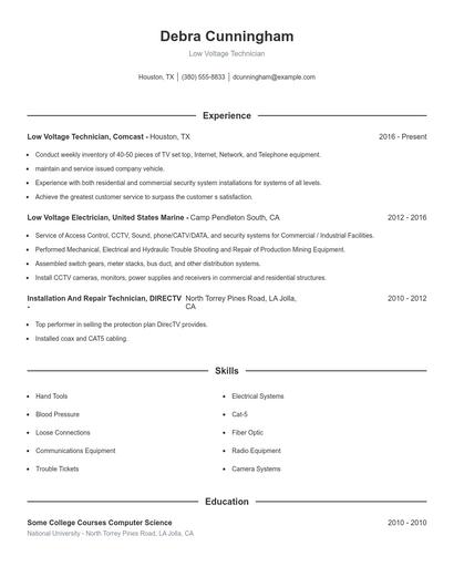 Low Voltage Technician Resume