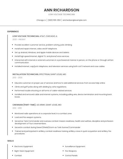 Low Voltage Technician Resume