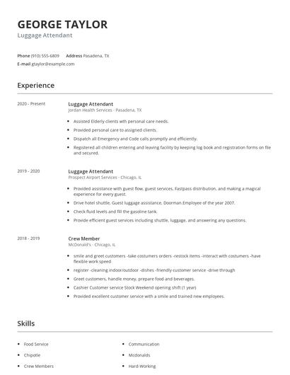 Luggage Attendant Resume