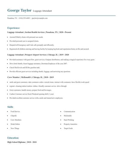 Luggage Attendant Resume