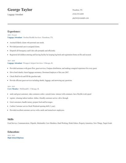 Luggage Attendant Resume