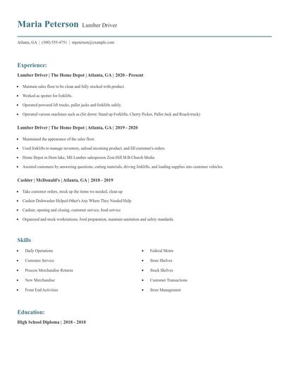 Lumber Driver Resume