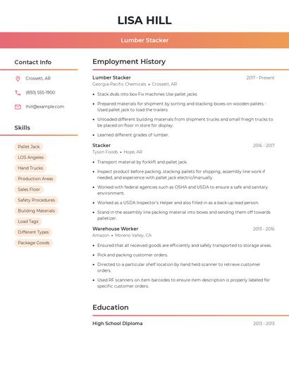 Lumber Stacker Resume