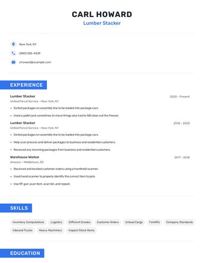Lumber Stacker Resume