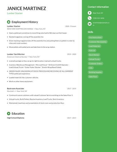 Lumber Stacker Resume