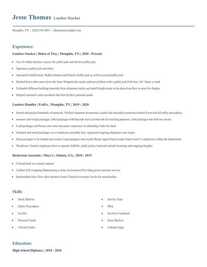 Lumber Stacker Resume
