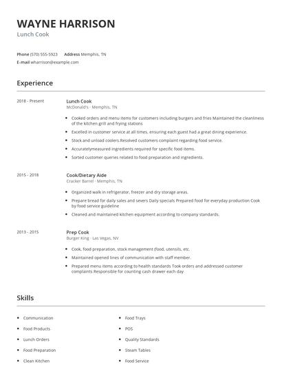 Lunch Cook Resume