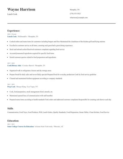 Lunch Cook Resume