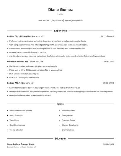 Luthier Resume