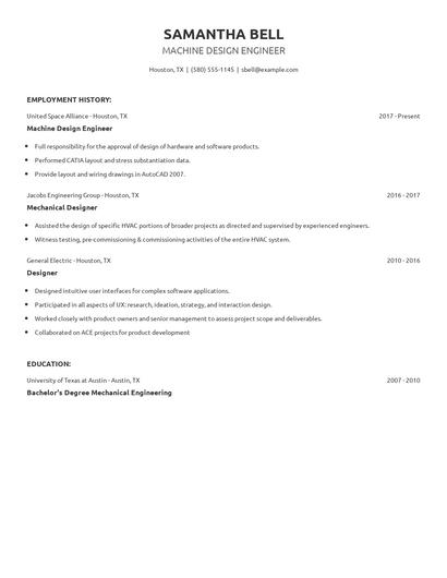 Machine Design Engineer Resume