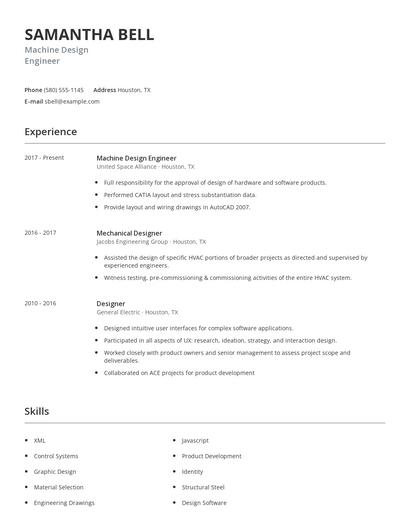 Machine Design Engineer Resume