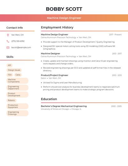 Machine Design Engineer Resume