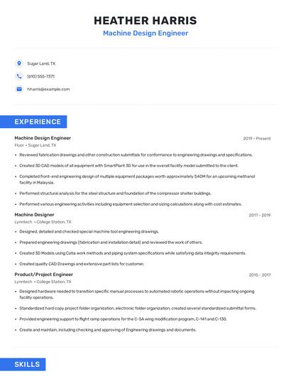 Machine Design Engineer Resume