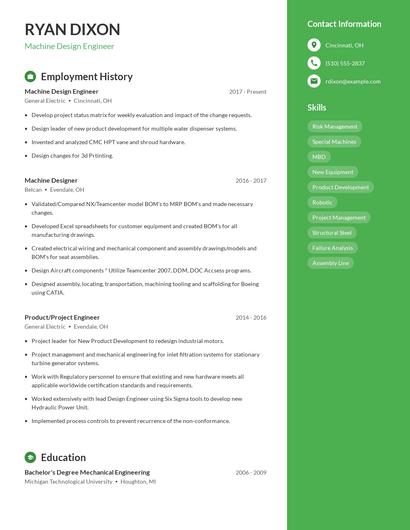 Machine Design Engineer Resume