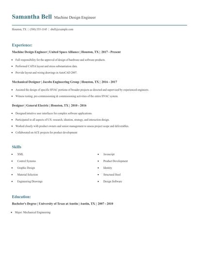 Machine Design Engineer Resume