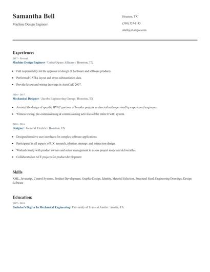 Machine Design Engineer Resume