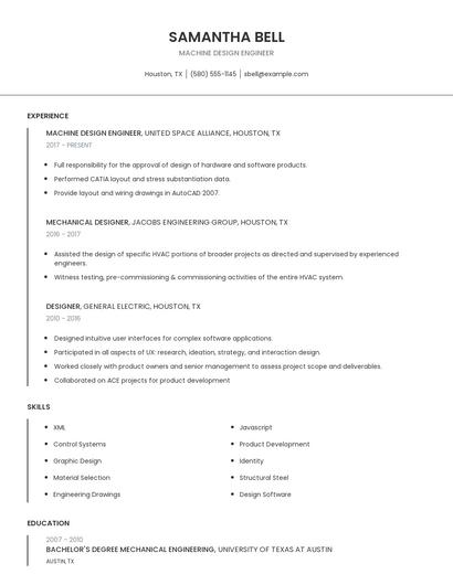 Machine Design Engineer Resume
