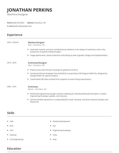 Machine Designer Resume