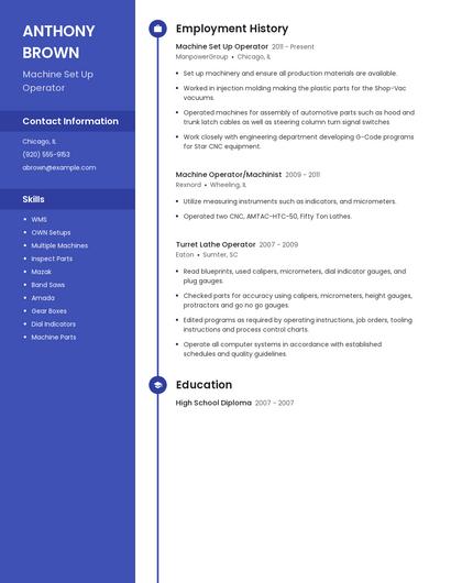 Machine Set Up Operator Resume