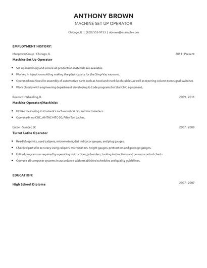 Machine Set Up Operator Resume