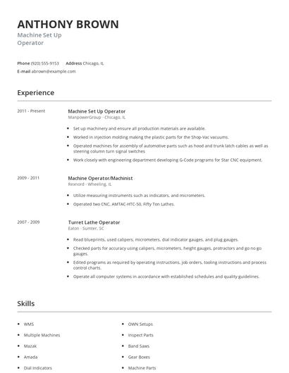 Machine Set Up Operator Resume