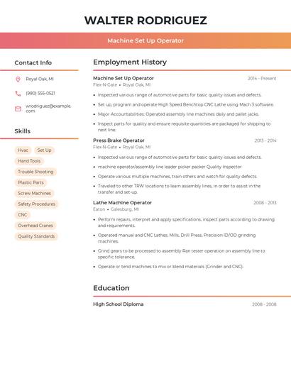 Machine Set Up Operator Resume
