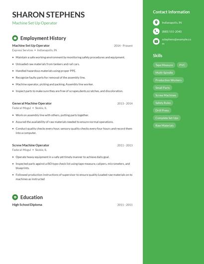 Machine Set Up Operator Resume