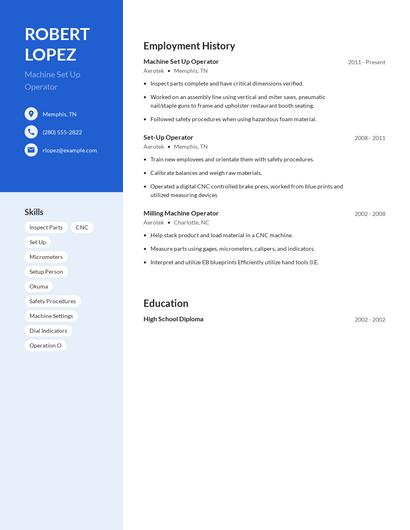 Machine Set Up Operator Resume