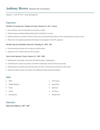 Machine Set Up Operator Resume