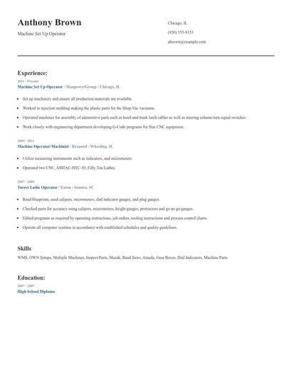 Machine Set Up Operator Resume