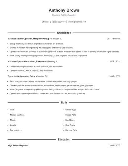 Machine Set Up Operator Resume