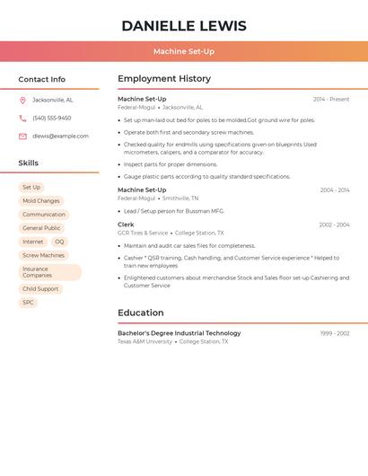 Machine Set-Up Resume