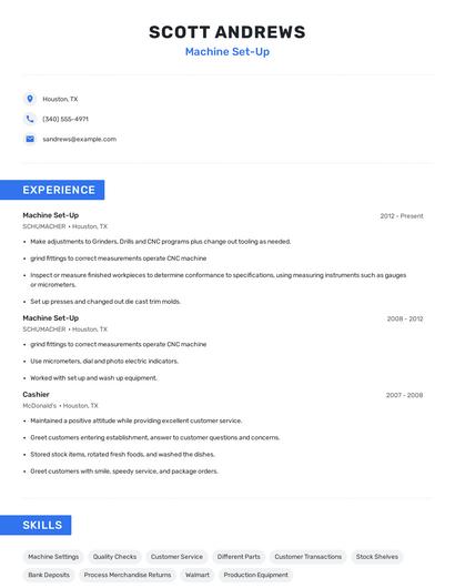 Machine Set-Up Resume
